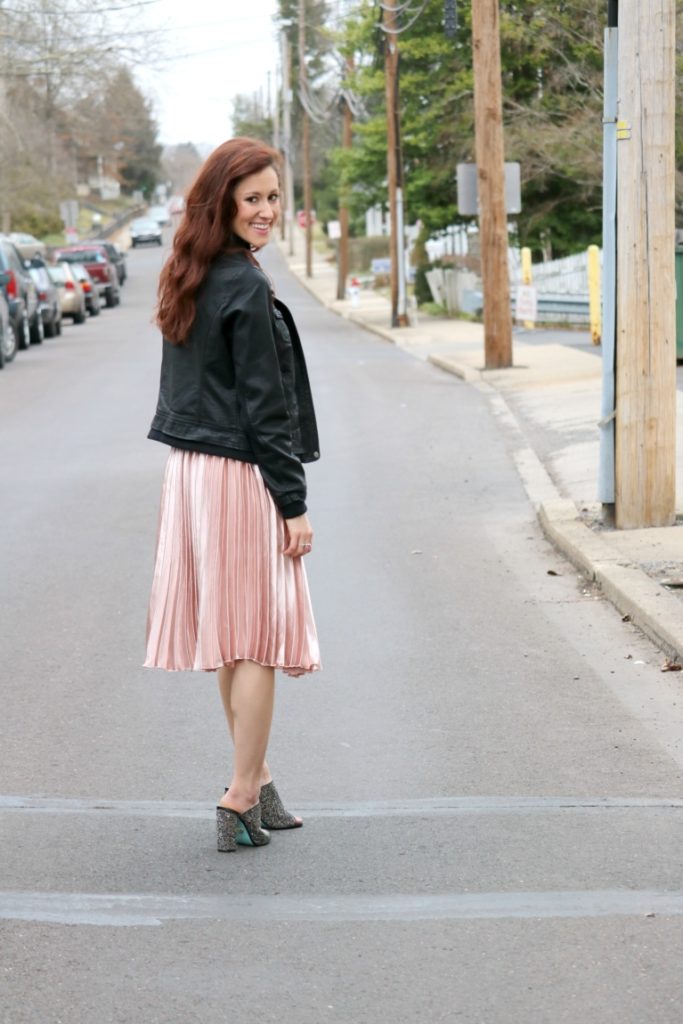 Trend to Try: Pink Pleated Midi Skirt - Pink pleats on Coming Up Roses - by popular Philadelphia fashion blogger Coming Up Roses