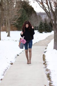 Chunky knit sweater, monogrammed bag, cute winter outfit - #AskE series