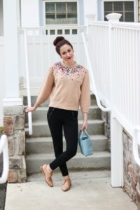 CURRENTLY...Daily Details, sequined sweater, ponte pants, bluxh oxfords