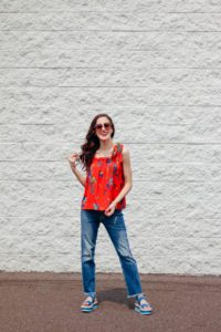 Red Watercolor Tank Top Outfit for Summer - #AskE Q&A Post on Coming Up Roses, featuring Tula discount code, Lululemon versus Spanx, + MORE!
