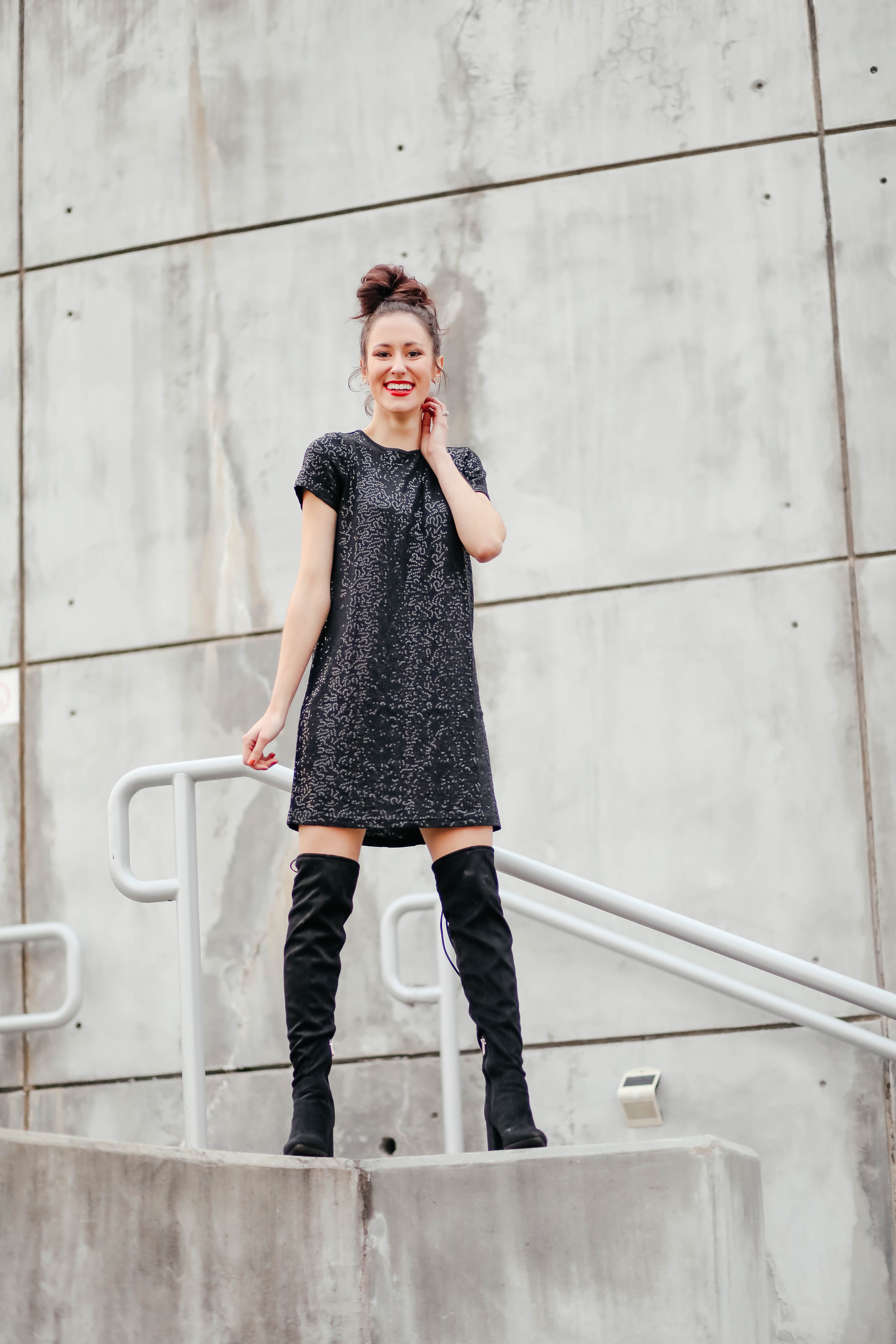 $35 stretchy sequin dress - TWO Ways to Wear Sequins for the Holidays - Affordable Holiday Looks from Walmart on Coming Up Roses