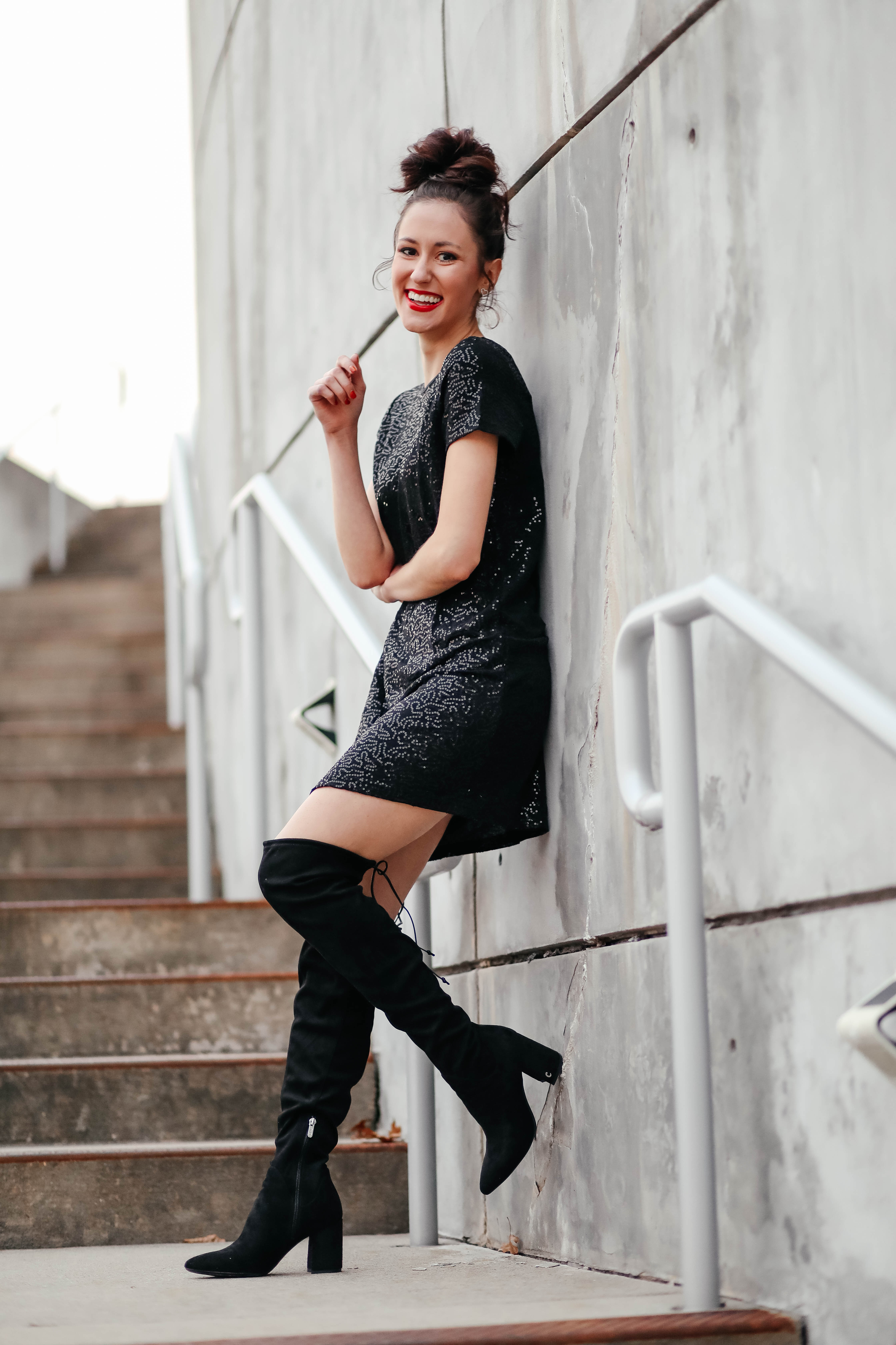 $35 stretchy sequin dress - TWO Ways to Wear Sequins for the Holidays - Affordable Holiday Looks from Walmart on Coming Up Roses