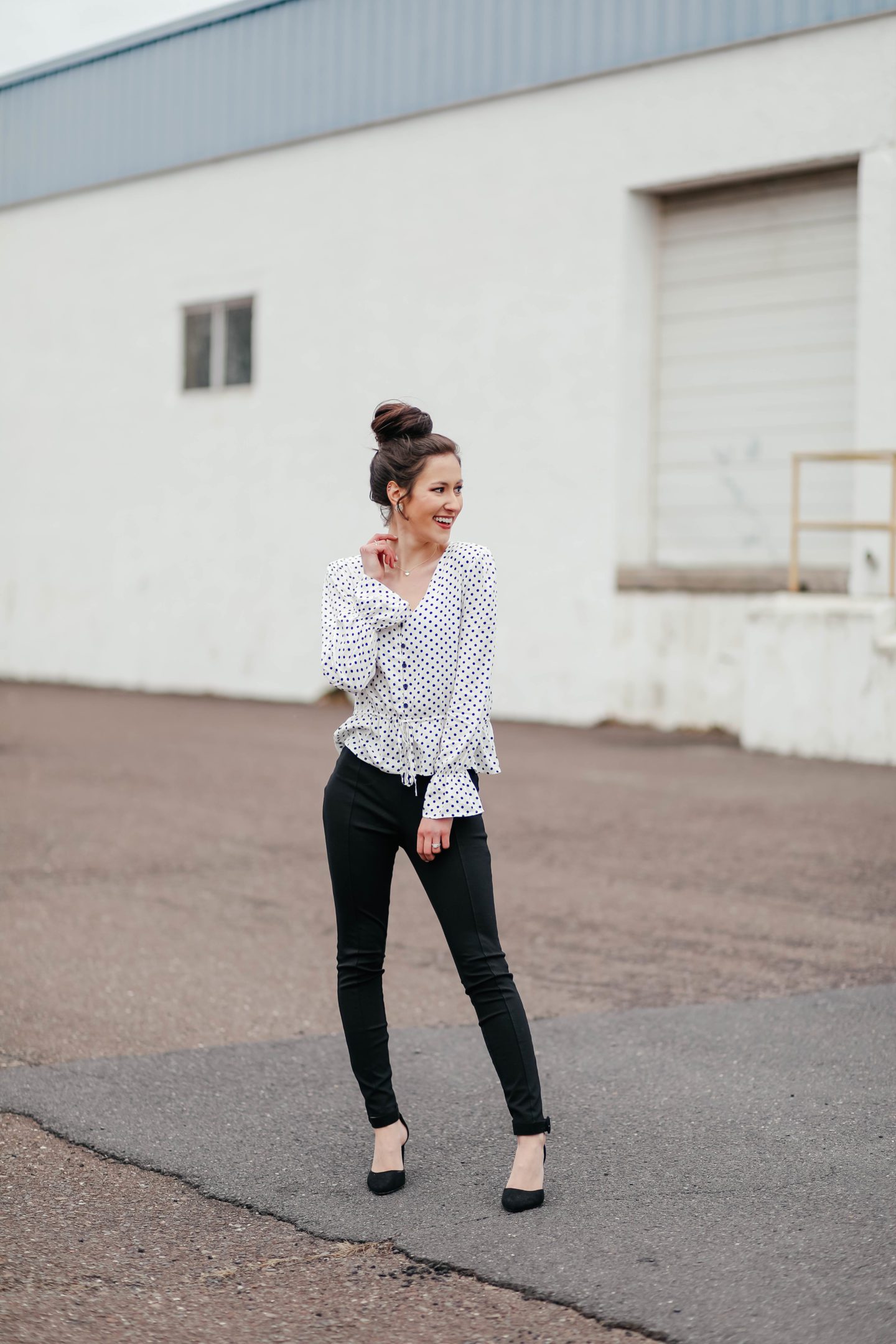 From Desk to Drinks: Polka Dot Blouse + Ponte Pants - Affordable Workwear on Coming Up Roses (UNDER $30 OUTFIT!!!)
