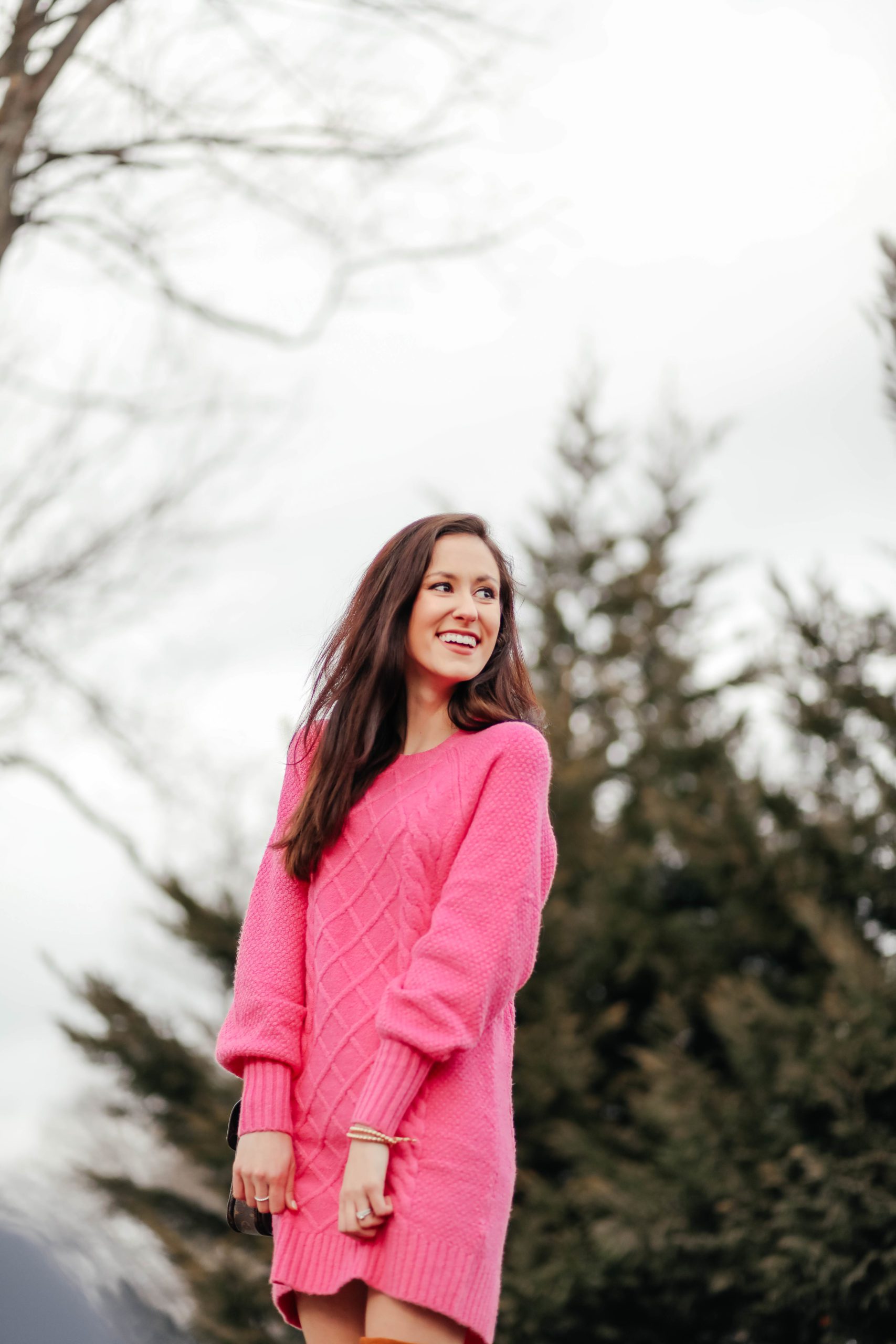 Pink Sweater Dress - Sweater Dress Outfit, American Eagle sweater dress, Goodnight Macaroon over-the-knee boots, #AskE Q&A post on Coming Up Roses