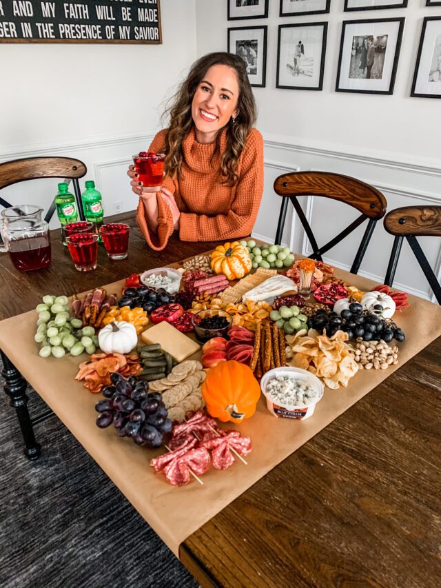 Harvest Charcuterie Board + Cranberry Rum Bubbly Cocktail