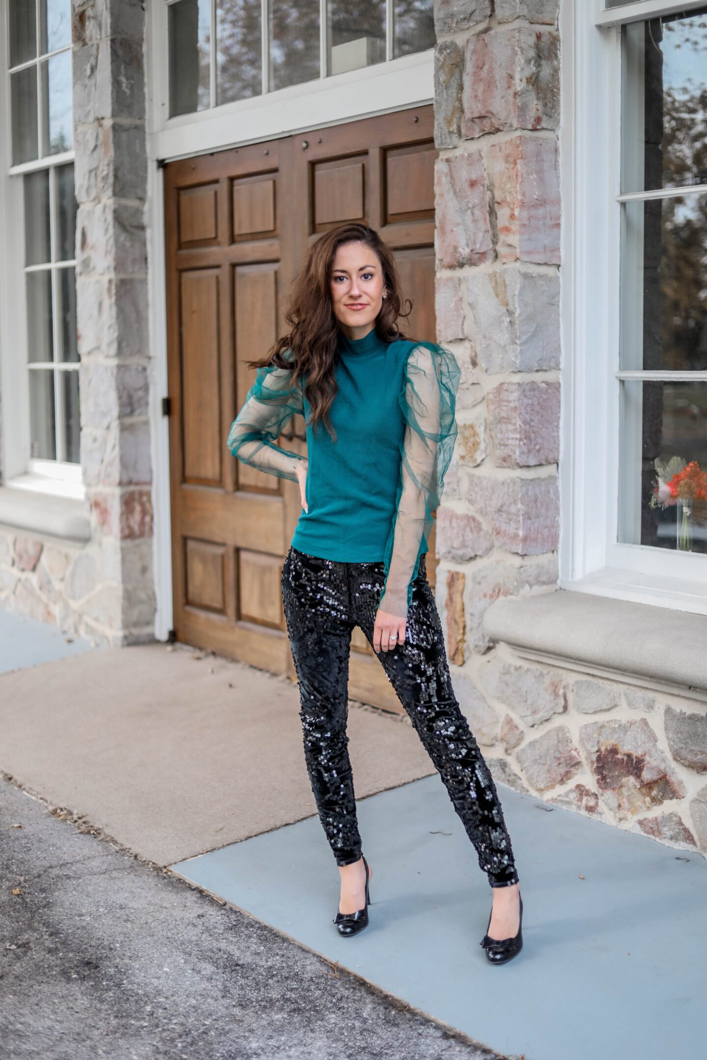 Holiday Party Outfit: $20 AMAZON TOP + SEQUIN LEGGINGS