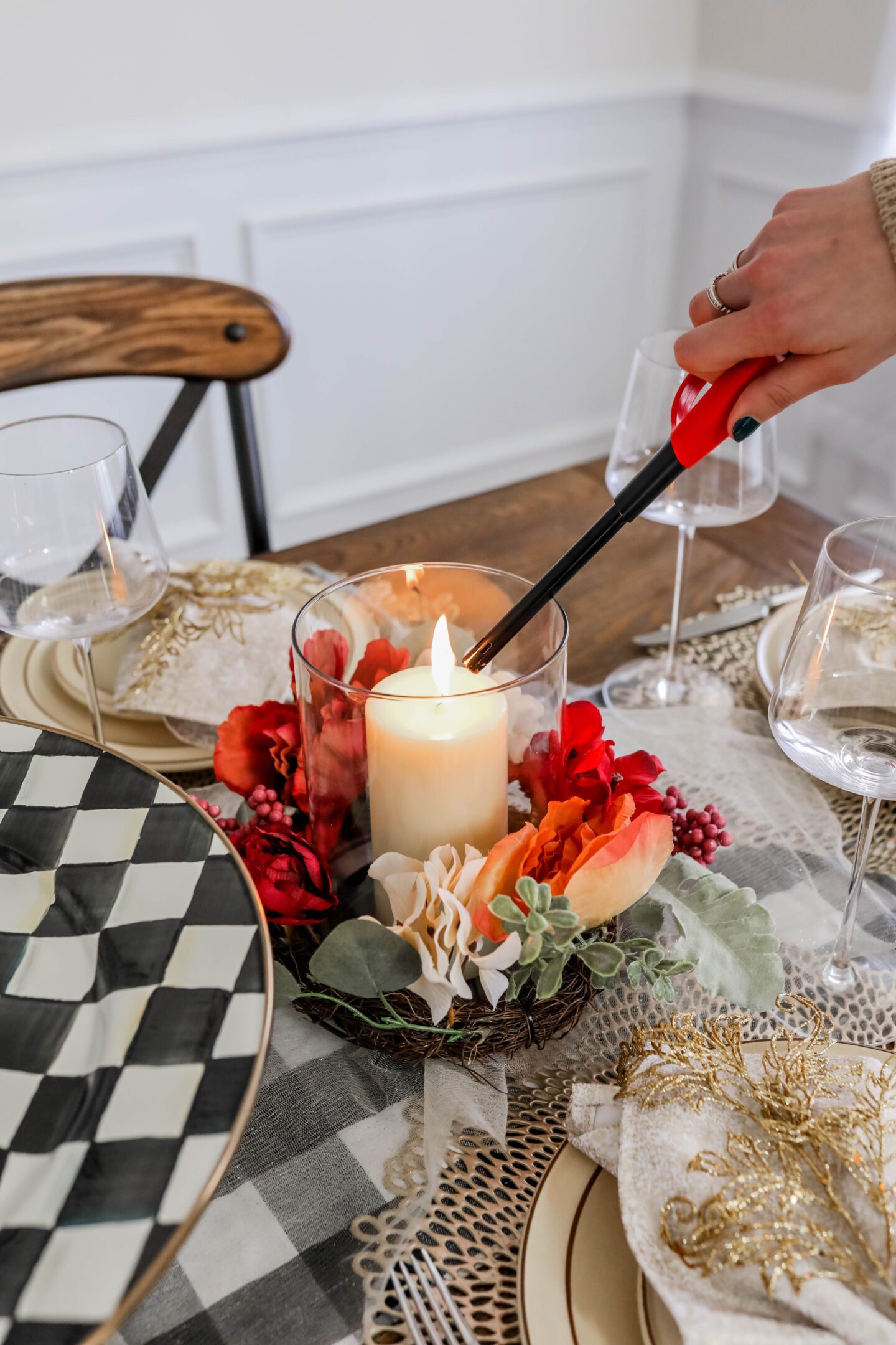 Our THANKSGIVING TABLESCAPE featuring classic Mackenzie Childs Courtly Check pieces with family heirlooms!