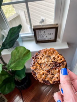 Dark chocolate almond toffee wafers