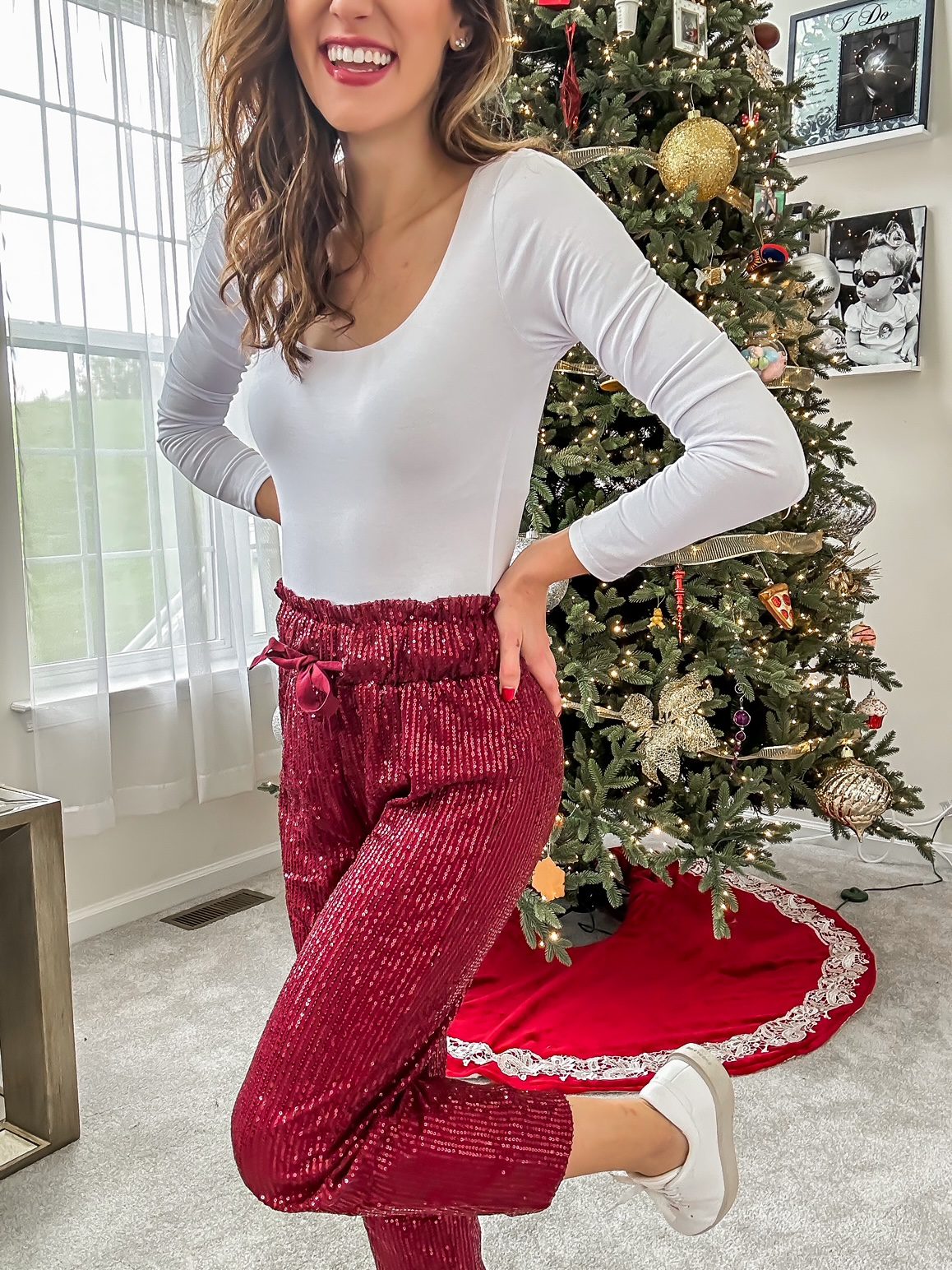 Festive Holiday Outfit Ideas - sequin pants outfit idea on Coming Up Roses