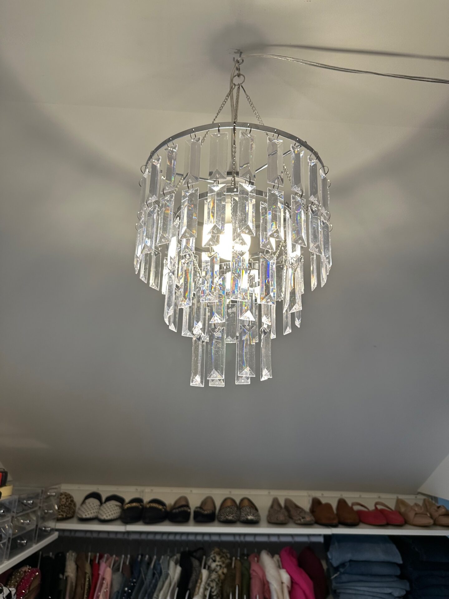 AMAZON PLUG IN CHANDELIER - An incredible before-and-after closet transformation and master closet organization project with luxury Philadelphia professional organizers, The Organized Home Co.