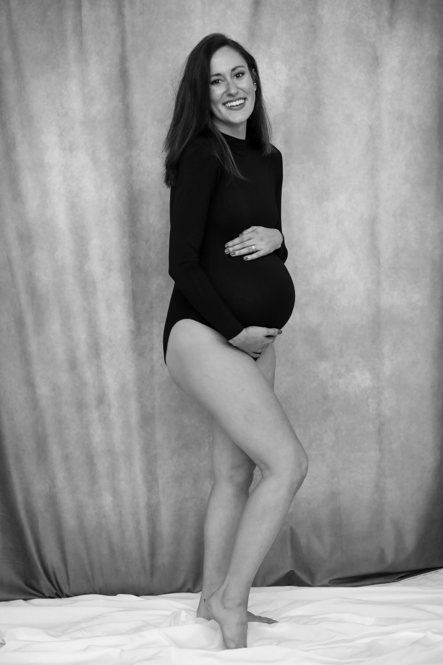 37 WEEKS - Black and White Black Bodysuit Maternity Photos on Coming Up Roses