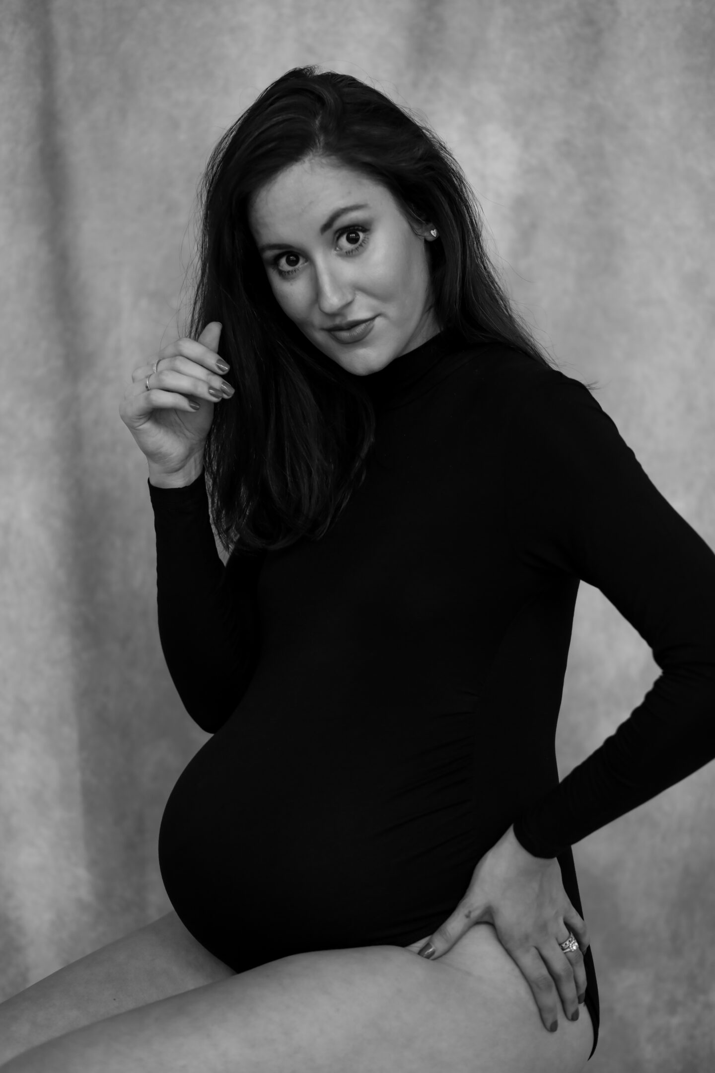 37 WEEKS - Black and White Black Bodysuit Maternity Photos on Coming Up Roses