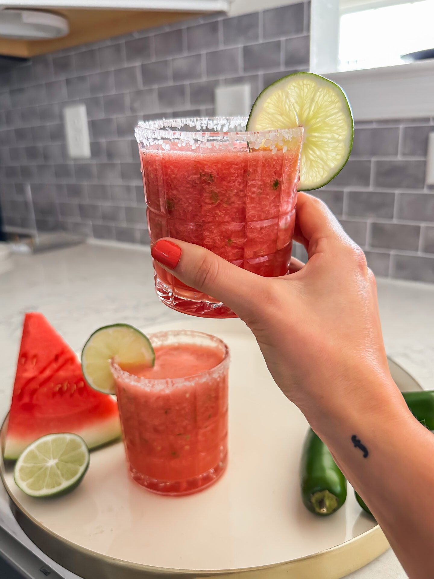 Frozen Spicy Watermelon Margarita Mocktail - Easy Refreshing Drink Recipe on Coming Up Roses